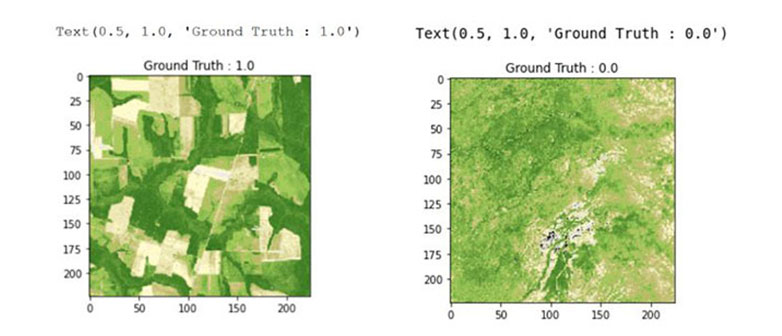 Applied Data Science Illustration: Sentinel2 satellite image with deforestation (left) and without deforestation (right) 