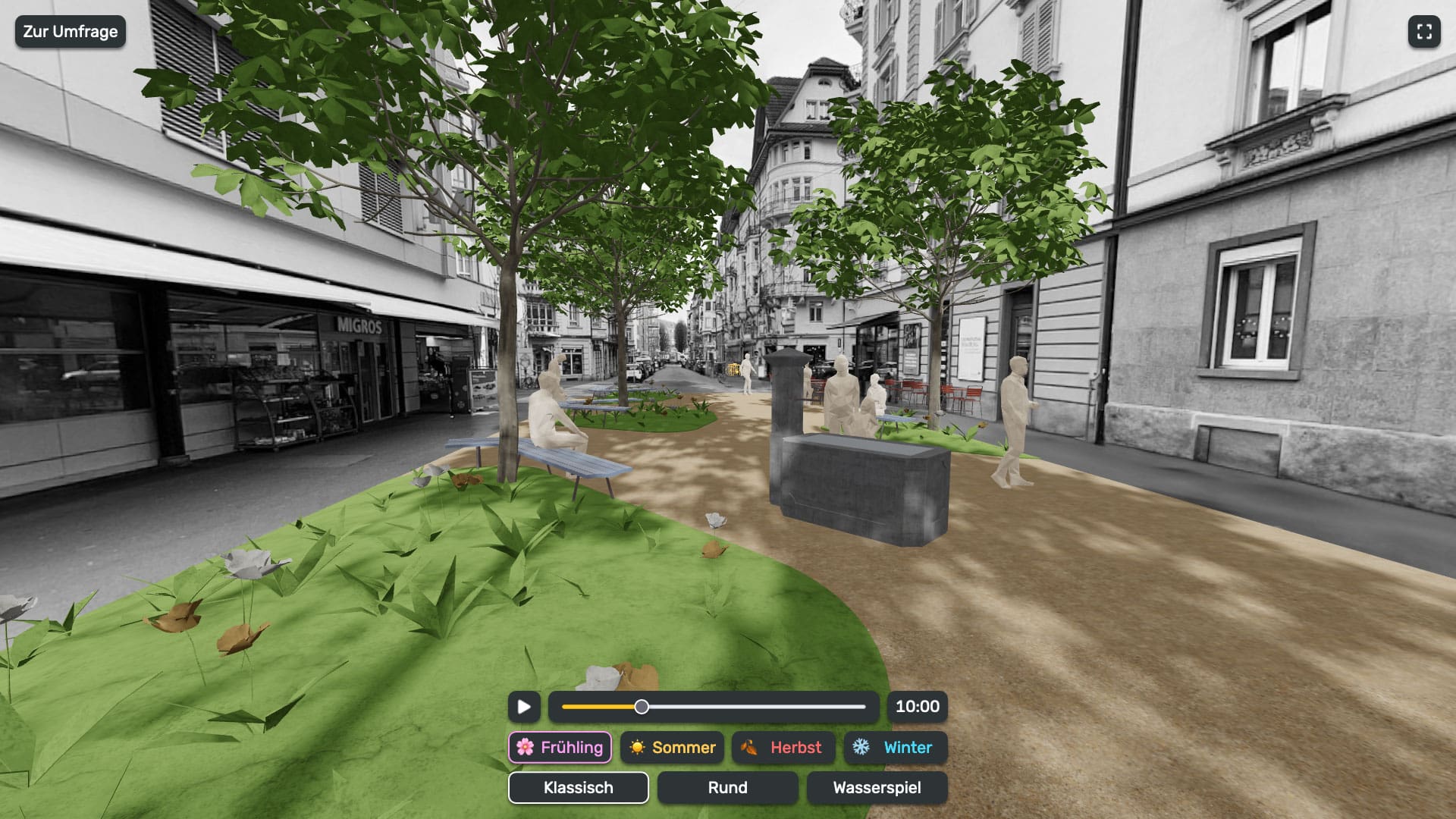 Screenshot aus der Immersive-View-Anwendung: 3D-Visualisierung des geplanten Waldstätterpärklis